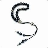 Greek KOMBOLOI Series Worry Beads Begleri Pony Anxiety Beads Rosary Relaxation Stress Relief (Black Hematite Round Beads -8 mm, 21 Beads)