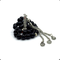 ALBATROSART -Gentle Men Collection- Prayer Beads-Worry Beads-Tesbih-Tasbih-Tasbeeh-Misbaha-Masbaha-Subha-Sebha-Rosary  (Shiny Black Glass Beads -8 mm 33 Beads-)