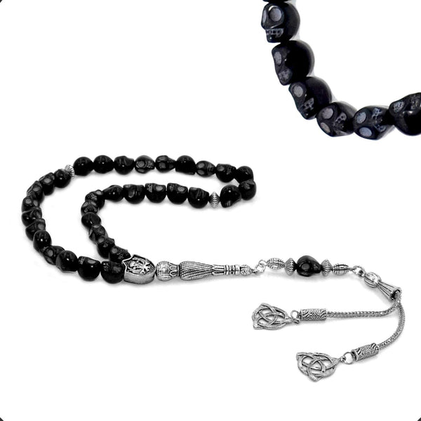 -New Gemstone Collection- Prayer Beads-Worry Beads-Tesbih-Tasbih-Tasbeeh-Misbaha-Masbaha-Subha-Rosary (Black Howlite Skull Beads)