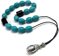 ALBATROSART Design - Greek KOMBOLOI Series Worry Beads Begleri Pony Anxiety Beads Rosary Relaxation Stress Relief (Synthetic Oval Turquoise Beads -12x10 mm, 17 Beads-)