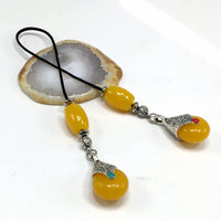 ALBATROSART Design - Greek KOMBOLOI Series Worry Beads Begleri Pony Anxiety Beads Rosary Relaxation Stress Relief (BEGLERİ - Tibetan Style Teardrop Resin Dark Yellow Beads)