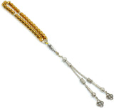 Hexagon Yellow Hematite Beads and Silver Plated Tassel Rosary (33 Beads) Tesbih-Tasbih-Tasbeeh-Misbaha-Masbaha-Subha-Sebha-Sibha-Worry Beads