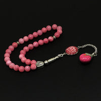 ALBATROSART -Elegance Collection- Prayer Beads-Tesbih-Tasbih-Tasbeeh-Misbaha-Masbaha-Subha-Sebha-Sibha-Rosary (Natural Rhodonite Stone and Teardrop Tassel Tesbih -8 mm, 33 Beads-)