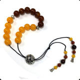 Greek KOMBOLOI Series Worry Beads Begleri Pony Anxiety Beads Rosary Relaxation Stress Relief (Yellow-Brown Imitation Resin - 12 mm, 17 Beads)