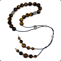 ALBATROSART Design - Greek KOMBOLOI Series- Worry Beads Begleri Pony Anxiety Beads Rosary Relaxation Stress Relief  (Tiger Eye Natural Stone Beads - 10 mm, 19 Beads-)