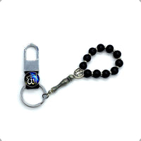 Allah Patterned Handmade Keychain & Rosary Collection- Key Chain-Car Key Chain-Handbags Holder-Worry Beads-Prayer Beads-Tesbih-Tasbih-Tasbeeh-Masbaha(Leather Keychain 10 mm-Black Beads)