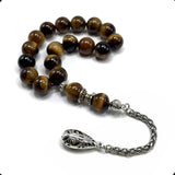 Relaxing Stress Relief Big Beads Prayer Beads, Worry Beads, EFE Tesbih, Maskot Tesbih, Tasbih, Rosary (Tiger Eye Natural Stone - 12 mm- 17 Beads)