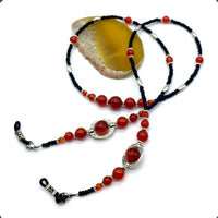 HANDMADE Eyeglass Chains Elegant Eyewear Retainer Beaded Eyeglass Strap Holder Natural Stone Beaded Eyewear Retainer (RED AGATE Stone Beaded Design)