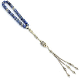 Blue Spot Stone Prayer Beads with Metal Tassel (8 mm 33 beads) Tesbih-Tasbih (ETHNIC WALLET GIFT)