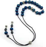 Greek KOMBOLOI Series Worry Beads Begleri Pony Anxiety Beads Rosary Relaxation Stress Relief (Blue Hematite Shiny Beads - 8 mm, 21 Beads Shiny)