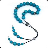 Greek KOMBOLOI Series- Worry Beads Begleri Pony Anxiety Beads Rosary Relaxation Stress Relief (Synthetic Round Turquoise Beads -10 mm, 19 Beads)