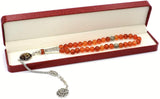 SPECIAL -ALLAH TASSEL- COLLECTION Red Agate Stone Prayer Beads-Tesbih-Tasbih-Tasbeeh (8 mm-33 beads)