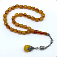 -FIRE Amber Collection- Prayer Beads-Worry Beads-Tesbih-Tasbih-Misbaha-Masbaha-Rosary (Honey-Colored Wavy Transparent -10x9 mm-33- Bakelite Beads)