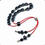 Greek KOMBOLOI Series Worry Beads Begleri Pony Anxiety Beads Rosary Relaxation Stress Relief (Black Hematite Twisted Oval -12x8 mm- 17 Beads)