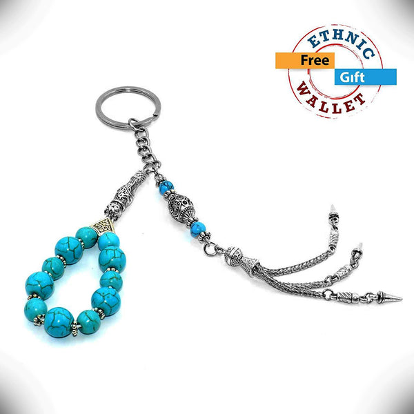 -FREE GIFT POUCH- Unique Design Turquoise Worry Beads & Keychain Together-Worry Beads (10 & 8 mm)