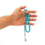 -FREE GIFT POUCH- Elegant Synthetic Turquoise Prayer Beads (33 beads) Tesbih-Tasbih-Tasbeeh-Misbaha