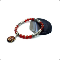 Red Agate Stone (6 mm) Small Beads Bracelet with ALLAH Pattern (Ethnic Wallet Gift)