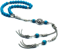 ALBATROSART Design - New Long & Stylist Tassels Worry Beads - Prayer Beads (8 mm-33 Beads) Tesbih-Tasbih-Tasbeeh-Misbaha-Subha-Sebha-Sibha-Rosary  (Synthetic Turquoise Stone - Twin Tassel)