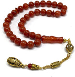 ALBATROSART -Luxury Collection- Prayer Beads-Worry Beads-Tesbih-Tasbih-Tasbeeh-Misbaha-Masbaha-Subha-Sebha-Sibha-Rosary (Red Agate - Gold Drop (10 mm 33 Beads)