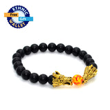 Antique Silver Plated Double Dragon Head with Matt Onyx Black Natural Stone Beads Bracelet