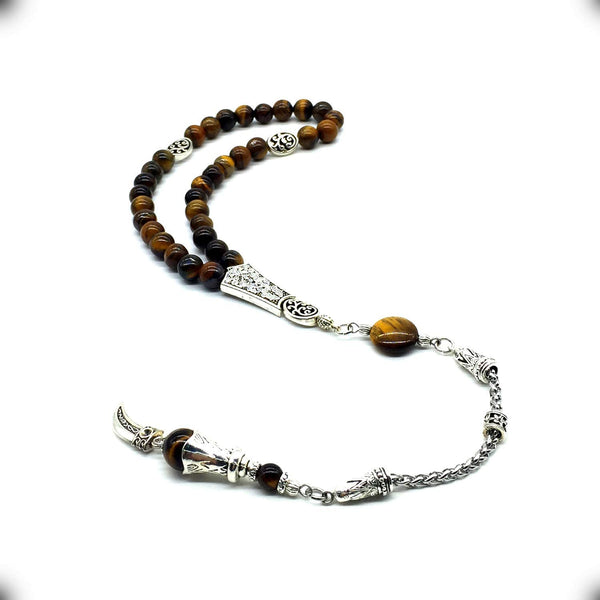 -Orient Collection-Prayer Beads-Worry Beads-Tesbih-Tasbih-Tasbeeh-Misbaha-Masbaha-Subha-Rosary (Tiger Eye Stone-Silver (8 mm-33 Beads))