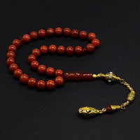 ALBATROSART -Luxury Collection- Prayer Beads-Worry Beads-Tesbih-Tasbih-Tasbeeh-Misbaha-Masbaha-Subha-Sebha-Sibha-Rosary (Red Agate - Gold Drop (10 mm 33 Beads)