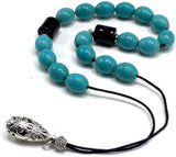 ALBATROSART Design - Greek KOMBOLOI Series Worry Beads Begleri Pony Anxiety Beads Rosary Relaxation Stress Relief (Synthetic Oval Turquoise Beads -12x10 mm, 17 Beads-)