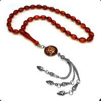 ALBATROSART -Squeezing Amber Collection- 33 Beads-Tesbih-Tasbih-Tasbeeh-Misbaha-Masbaha-Subha-Sebha-Sibha-Rosary  (Dark Honey Color -9x7mm- Beyzi Cut Beads)