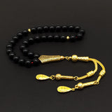 Black Agate Stone Prayer Beads and Bracelet -Worry Beads-Tesbih-Tasbih-Tasbeeh-Misbaha-Masbaha-Subha-Sebha-Rosary (Black Agate Stone / Gold Tassel)