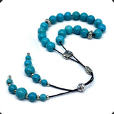 Greek KOMBOLOI Series- Worry Beads Begleri Pony Anxiety Beads Rosary Relaxation Stress Relief (Synthetic Round Turquoise Beads -10 mm, 19 Beads)