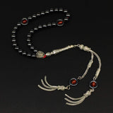 ALBATROSART Design - Long & Stylist Tassels Worry Beads - Prayer Beads (8 mm-33 Beads) Tesbih-Tasbih-Tasbeeh-Misbaha-Subha-Sebha-Sibha-Rosary (Hematite with Red Agate)