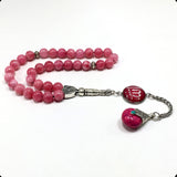 ALBATROSART -Elegance Collection- Prayer Beads-Tesbih-Tasbih-Tasbeeh-Misbaha-Masbaha-Subha-Sebha-Sibha-Rosary (Natural Rhodonite Stone and Teardrop Tassel Tesbih -8 mm, 33 Beads-)