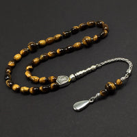 ALBATROSART Design -Tiger Eye Stone Series Worry Beads - Prayer Beads (8 mm-33 Beads) Tesbih-Tasbih-Tasbeeh-Misbaha-Masbaha-Subha-Sebha-Sibha-Rosary (-Oval Cut Drop Model 6x9 mm-)