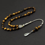 ALBATROSART -Elegance Collection- Prayer Beads-Tesbih-Tasbih-Tasbeeh-Misbaha-Masbaha-Subha-Sebha-Sibha-Rosary (Tiger Eye Natural Stone -6x9 mm 33 Beads- & Drop Tassel)