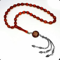 ALBATROSART -Squeezing Amber Collection- 33 Beads-Tesbih-Tasbih-Tasbeeh-Misbaha-Masbaha-Subha-Sebha-Sibha-Rosary  (Dark Honey Color -9x7mm- Beyzi Cut Beads)