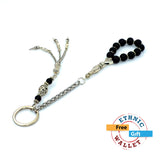 Black Onyx Worry Beads & Keychain Together -Stress Worry Beads - Tesbih-Tasbih (ETHNIC WALLET GIFT)