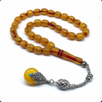 -FIRE Amber Collection- Prayer Beads-Worry Beads-Tesbih-Tasbih-Misbaha-Masbaha-Rosary (Honey-Colored Wavy Transparent -10x9 mm-33- Bakelite Beads)