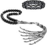 ALBATROSART Design -Black Hematit Beaded Collection -1 Worry Beads-Prayer Beads-Tesbih-Tasbih-Tasbeeh-Misbaha-Masbaha-Subha-Sibha-Rosary (Hematite -7 mm-33 Beads & Bracelet)