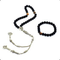 ALBATROSART -Spring Collection- Tesbih-Tasbih-Tasbeeh-Misbaha-Masbaha-Subha-Sebha-Rosary-Worry Beads-Prayer Beads (Black Matte Onyx Prayer Beads and Bracelet)