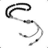 ALBATROSART Design - Long & Stylist Tassels Worry Beads - Prayer Beads (8 mm-33 Beads) Tesbih-Tasbih-Tasbeeh-Misbaha-Subha-Sebha-Sibha-Rosary (Shiny Natural Round Agate Stone)