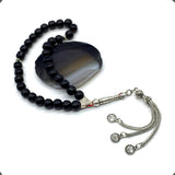 ALBATROSART -Gentle Men Collection- Prayer Beads-Worry Beads-Tesbih-Tasbih-Tasbeeh-Misbaha-Masbaha-Subha-Sebha-Rosary  (Shiny Black Glass Beads -8 mm 33 Beads-)