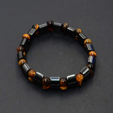 Real Tiger Eye Natural Stone Beaded Magnetic Hematite Bracelet (6mm beads)