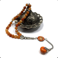 ALBATROSART -Elegance Collection- Prayer Beads-Tesbih-Tasbih-Tasbeeh-Misbaha-Masbaha-Subha-Sebha-Sibha-Rosary (Natural Orange Aventurine Stone and Teardrop Tassel Tesbih -8 mm, 33 Beads-)