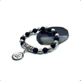 ALBATROSART - Elegant New Bracelet Series - (Ethnic Wallet Gift) (Black Matte Onyx-Silver Plated -8 mm- Beads Bracelet with Allah Pattern)