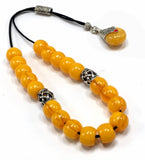 Greek KOMBOLOI Series Worry Beads Begleri Pony Anxiety Beads Rosary Relaxation Stress Relief  (Dark Yellow Resin Drum -13X9 mm- 19 Big Beads)