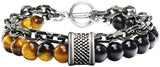 ALBATROSART - Elegant New Bracelet Series - (Ethnic Wallet Gift) (Unisex Natural Tiger Eye and Black Onyx Bracelets)