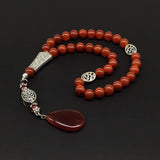 ALBATROSART -Elegance Collection- Prayer Beads-Tesbih-Tasbih-Tasbeeh-Misbaha-Masbaha-Subha-Sebha-Sibha-Rosary (RED Agate Natural Stone * Drop Tassel -8mm -33 Beads-)