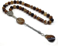 ALBATROSART -Elegance Collection- Prayer Beads-Tesbih-Tasbih-Tasbeeh-Misbaha-Masbaha-Subha-Sebha-Sibha-Rosary (Brown Banded Agate Natural Stone -8mm 33 Beads-)