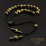 Greek KOMBOLOI Series Worry Beads Begleri Pony Anxiety Beads Rosary Relaxation Stress Relief (Gold Hematite Hexagon Beads - 9 mm, 19 Beads Shiny)