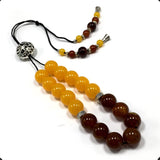 Greek KOMBOLOI Series Worry Beads Begleri Pony Anxiety Beads Rosary Relaxation Stress Relief (Yellow-Brown Imitation Resin - 12 mm, 17 Beads)